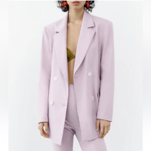 NWT ZARA Lilac Tailored Double-Breasted Blazer | XS - Picture 1 of 16